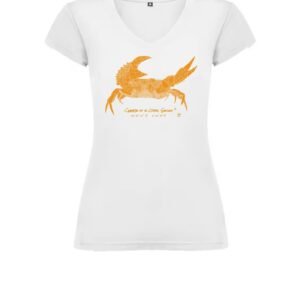Camiseta Manga Corta Femenina Cuello Pico Impresión Digital Color Óxido Cangrejo