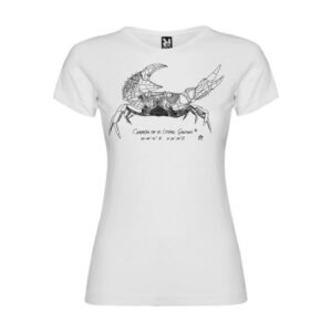 Camiseta Manga Corta Femenina  Cuello Redondo Serigrafía Blanca o Negra Cangrejo