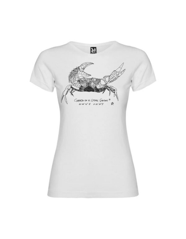 Camiseta Manga Corta Femenina  Cuello Redondo Serigrafía Blanca o Negra Cangrejo