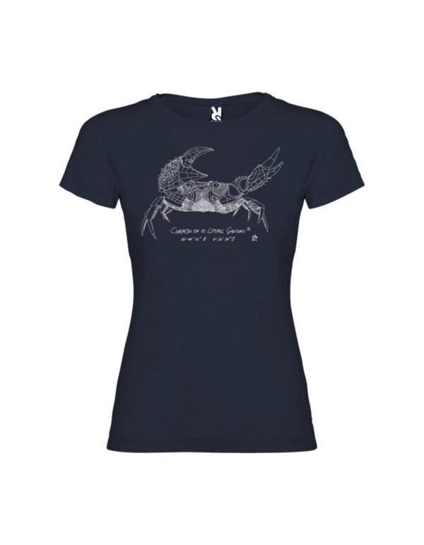 Camiseta Manga Corta Femenina  Cuello Redondo Serigrafía Blanca o Negra Cangrejo - Imagen 2