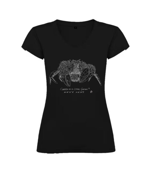 Camiseta Manga Corta Femenina Cuello Pico Serigrafía Blanca o Negra Cangreja - Imagen 2