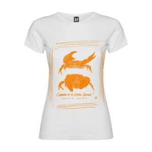 Camiseta Manga Corta Femenina  Cuello Redondo Impresión Digital Color Óxido Pareja de Cangrejos