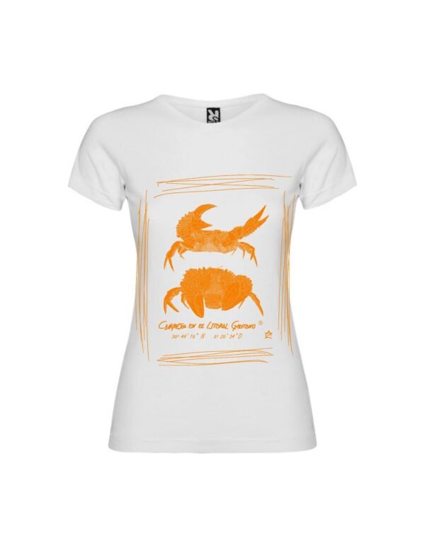Camiseta Manga Corta Femenina  Cuello Redondo Impresión Digital Color Óxido Pareja de Cangrejos