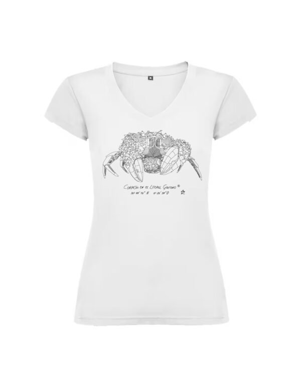 Camiseta Manga Corta Femenina Cuello Pico Serigrafía Blanca o Negra Cangreja