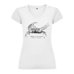 Camiseta Manga Corta Femenina Cuello Pico Serigrafía Blanca o Negra Cangrejo