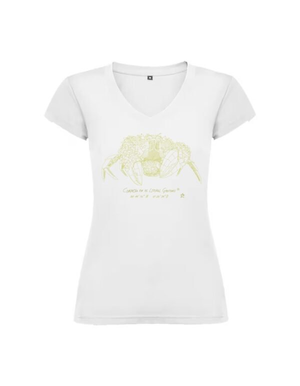 Camiseta Manga Corta Femenina Cuello Pico Serigrafía Oro Cangreja