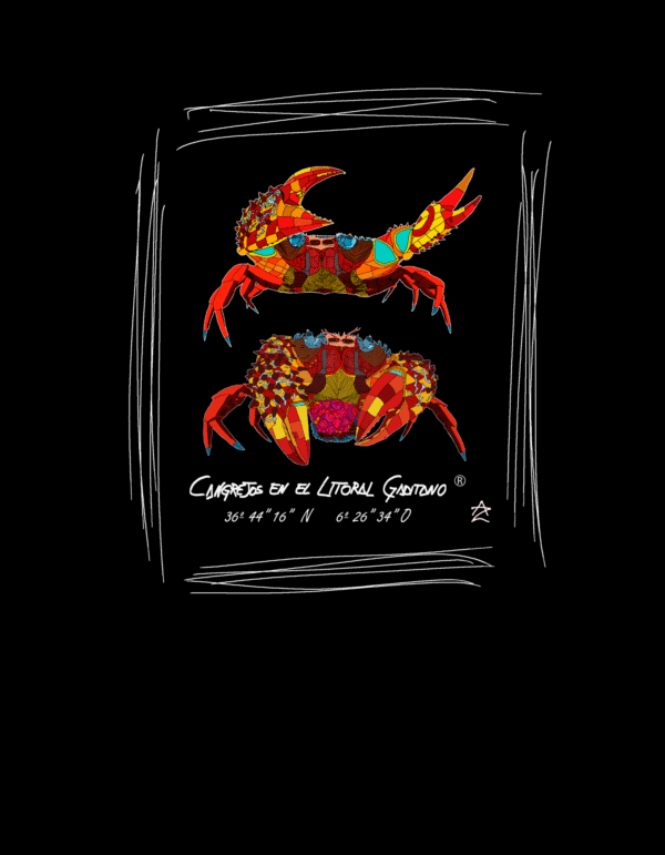 Camiseta Manga Corta Femenina  Cuello Redondo Impresión Digital Colores Pareja de Cangrejos - Imagen 2
