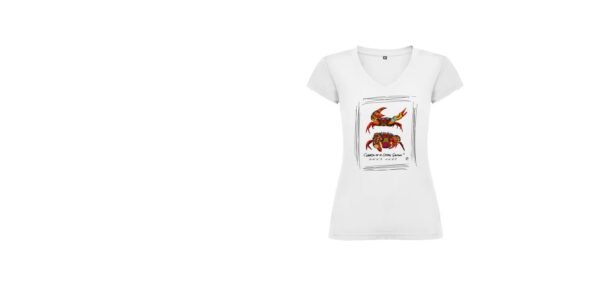 Camiseta Manga Corta Femenina Cuello Pico Impresión Digital Colores Pareja Cangrejos
