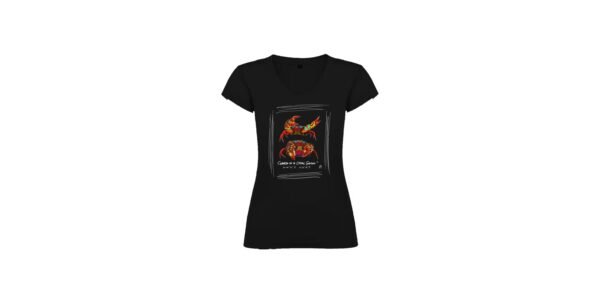 Camiseta Manga Corta Femenina Cuello Pico Impresión Digital Colores Pareja Cangrejos - Imagen 2