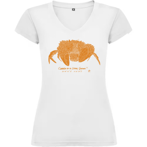 Camiseta Manga Corta Femenina Cuello Pico Impresión Digital Color Óxido Cangreja