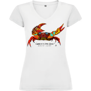 Camiseta Manga Corta Femenina Cuello Pico Impresión Digital Colores Cangrejo