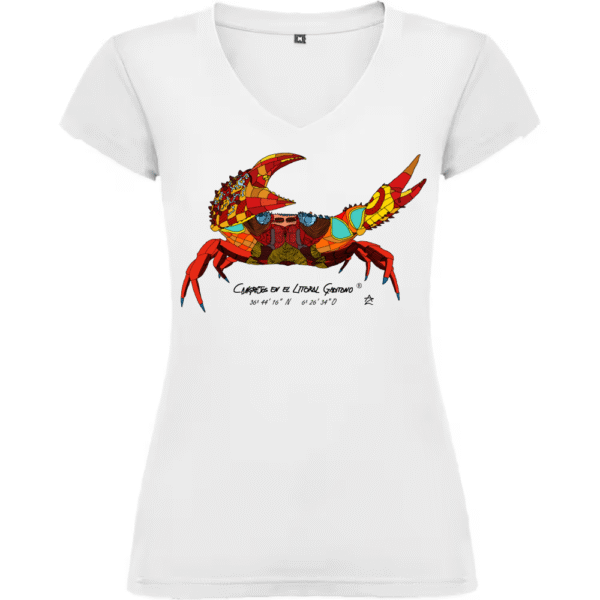 Camiseta Manga Corta Femenina Cuello Pico Impresión Digital Colores Cangrejo