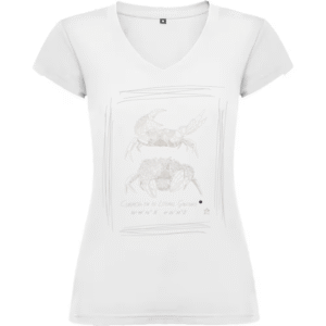Camiseta Manga Corta Femenina Cuello Pico Serigrafía Plata Pareja de Cangrejos