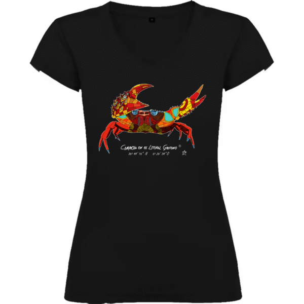 Camiseta Manga Corta Femenina Cuello Pico Impresión Digital Colores Cangrejo - Imagen 2