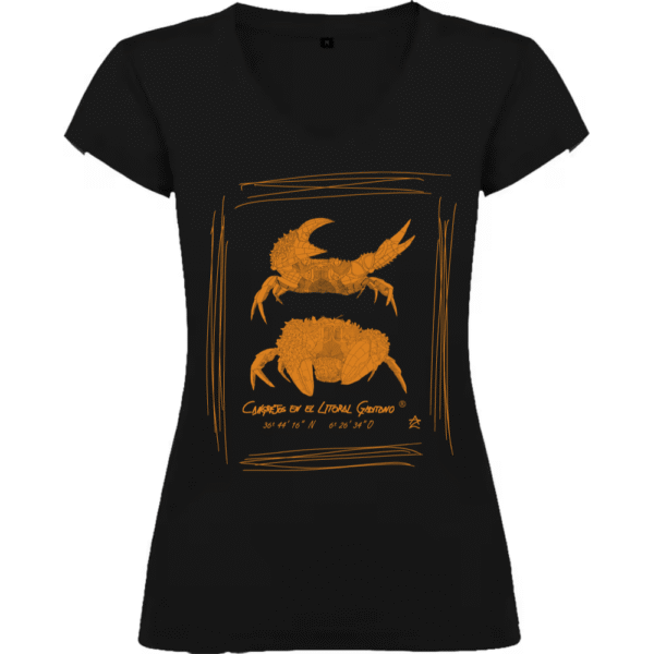 Camiseta Manga Corta Femenina Cuello Pico Impresión Digital Color Óxido Pareja de Cangrejos - Imagen 2