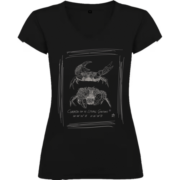 Camiseta Manga Corta Femenina Cuello Pico Serigrafía Plata Pareja de Cangrejos - Imagen 2