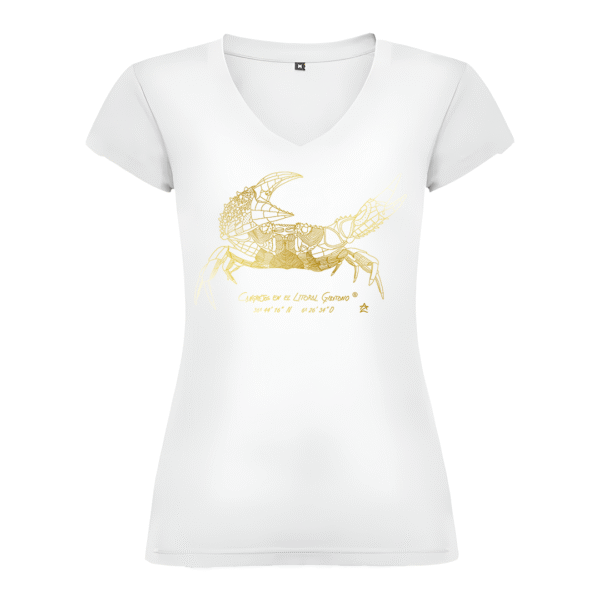 Camiseta Manga Corta Femenina | Cuello Pico | Cangrejo dorado
