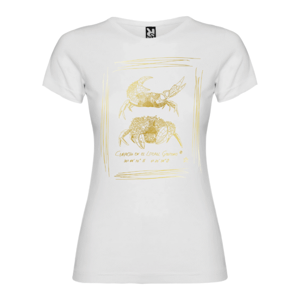 Camiseta Manga Corta Femenina | Cuello Redondo | Pareja de Cangrejos serigrafía oro