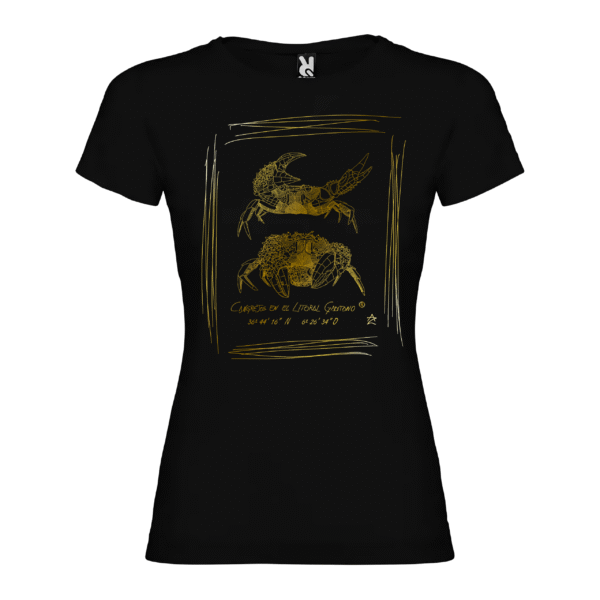 Camiseta Manga Corta Femenina | Cuello Redondo | Pareja de Cangrejos serigrafía oro - Imagen 2