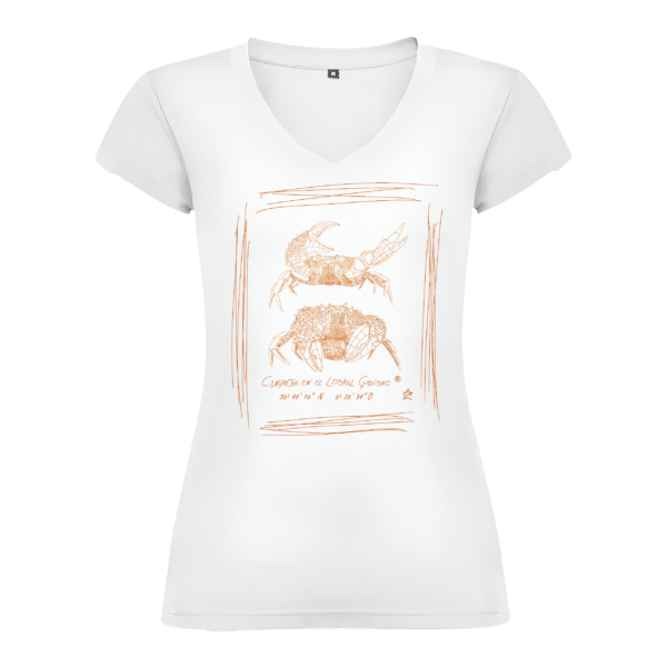 Camiseta Manga Corta Femenina | Cuello Pico | Pareja de Cangrejos óxido