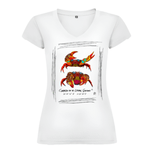 Camiseta Manga Corta Femenina | Cuello Pico | Pareja Cangrejos colores