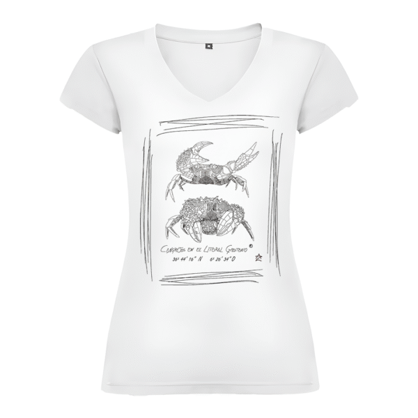 Camiseta Manga Corta Femenina | Cuello Pico | Pareja de Cangrejos blanca o negra