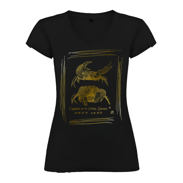 Camiseta Manga Corta Femenina | Cuello Pico | Pareja de Cangrejos dorado - Imagen 2