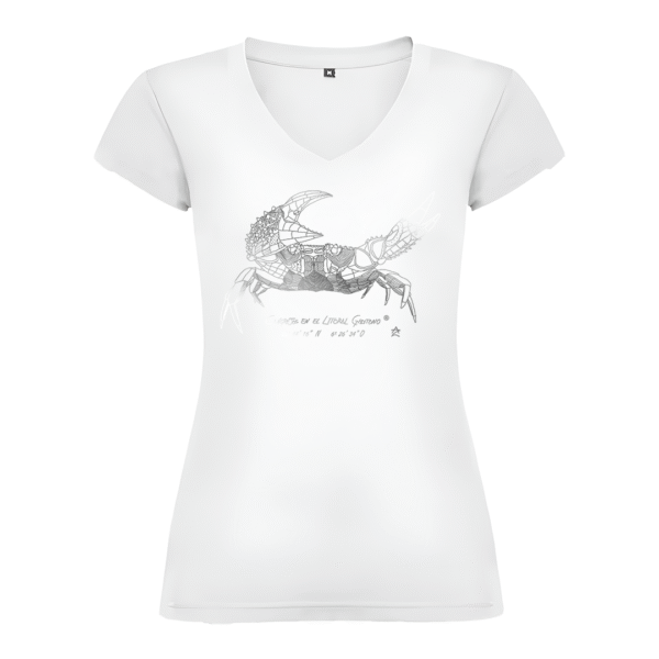 Camiseta Manga Corta Femenina | Cuello Pico | Cangrejo plata