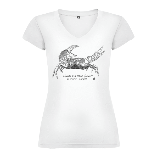 Camiseta Manga Corta Femenina | Cuello Pico | Cangrejo blanco o negro