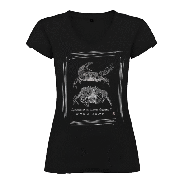Camiseta Manga Corta Femenina | Cuello Pico | Pareja de Cangrejos blanca o negra - Imagen 2