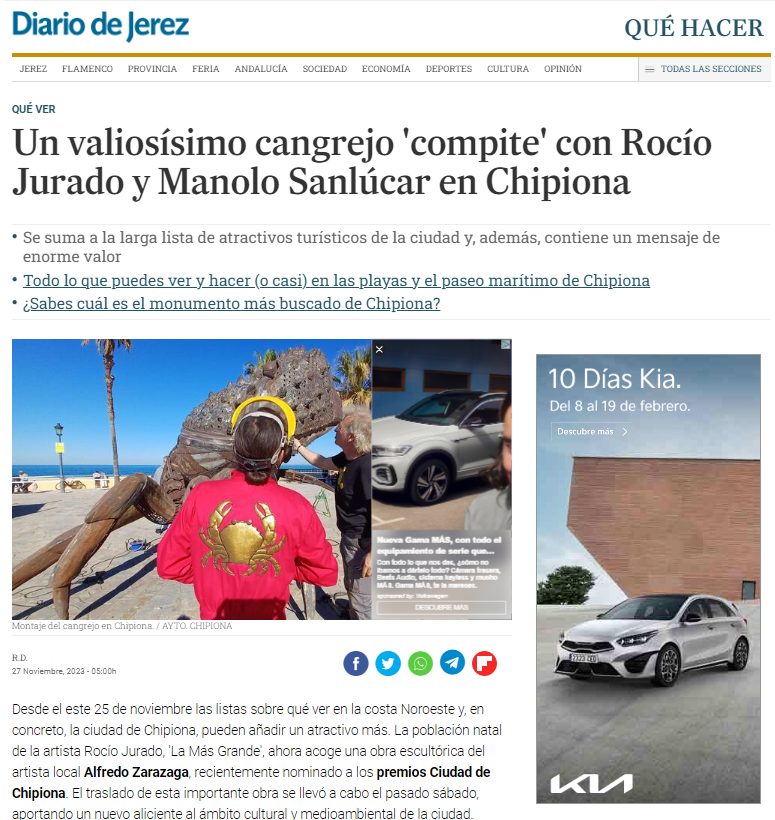Un valiosísimo cangrejo ‘compite’ con Rocío Jurado y Manolo Sanlúcar en Chipiona