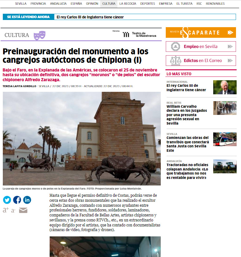 Preinauguración del monumento a los cangrejos autóctonos de Chipiona